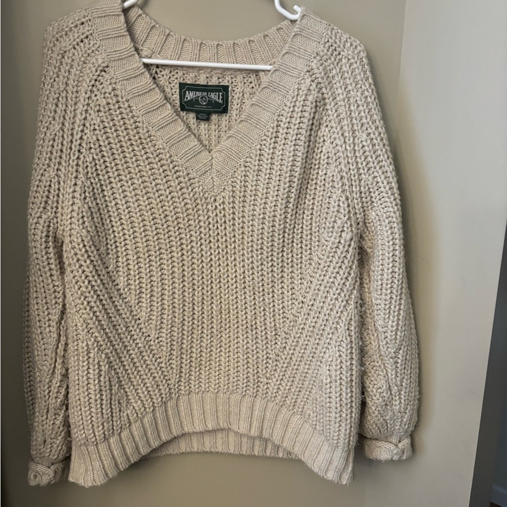American Eagle Outfitters Women's Beige V-Neck Sweater